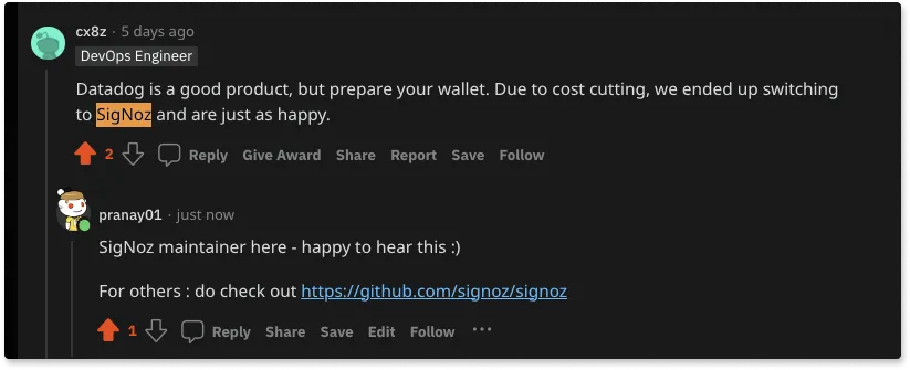 SigNoz over DataDog preferred by user