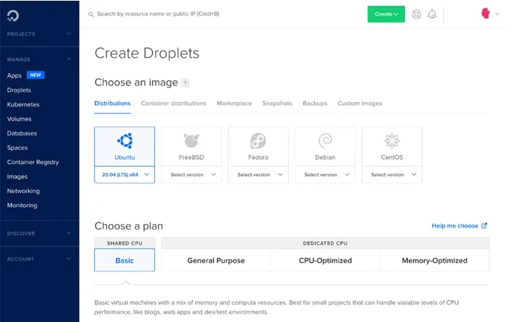 Digital Ocean Dashboard