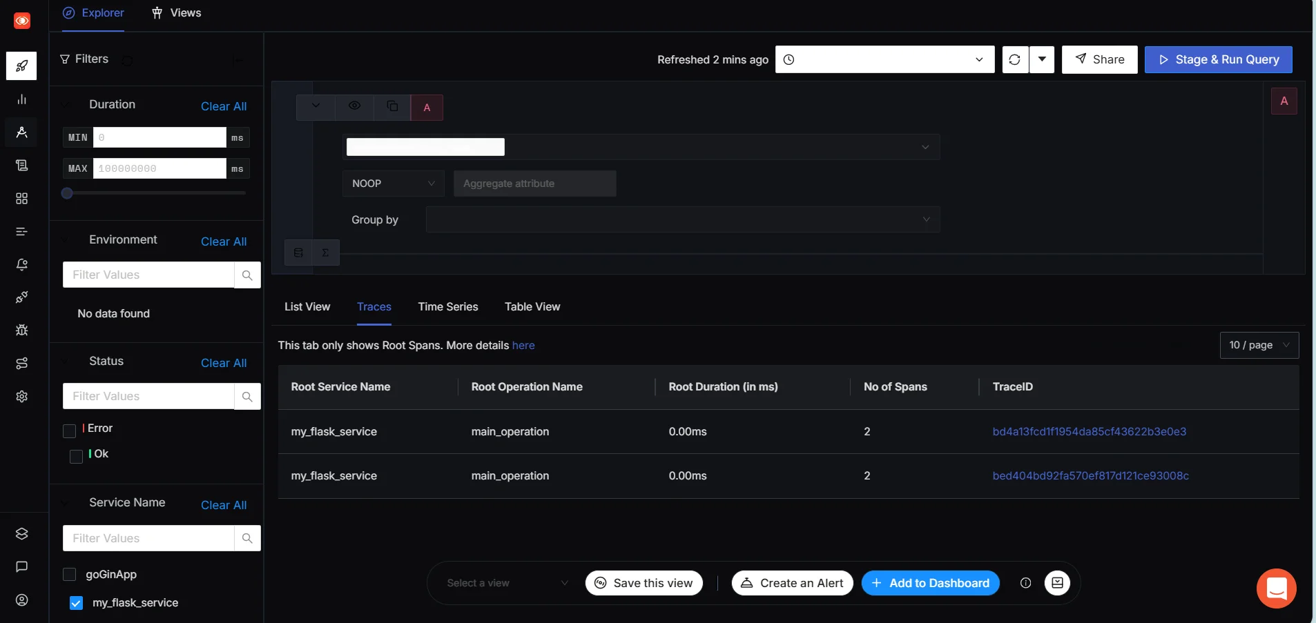 SigNoz Traces Dashboard