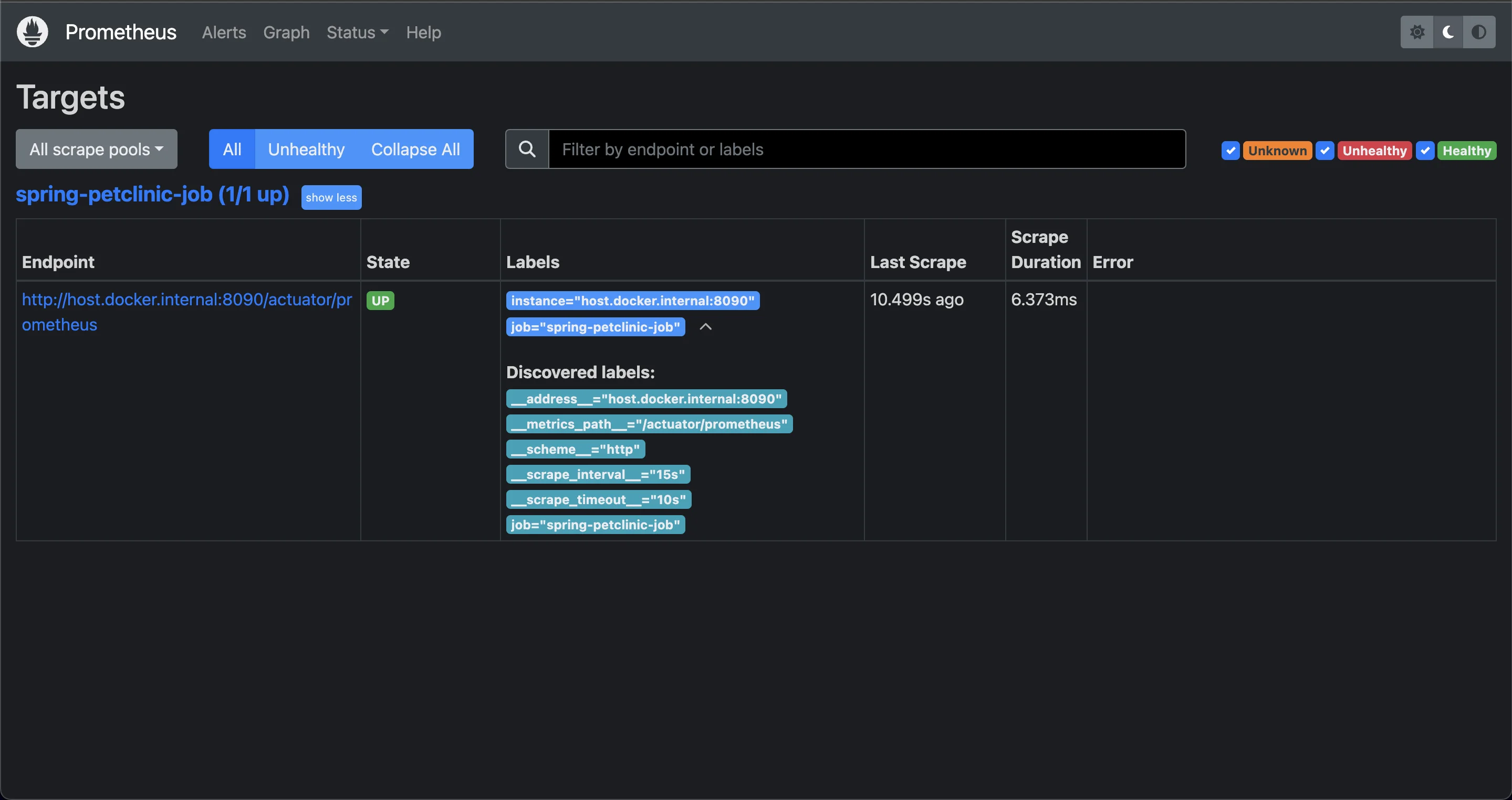 Prometheus targets page