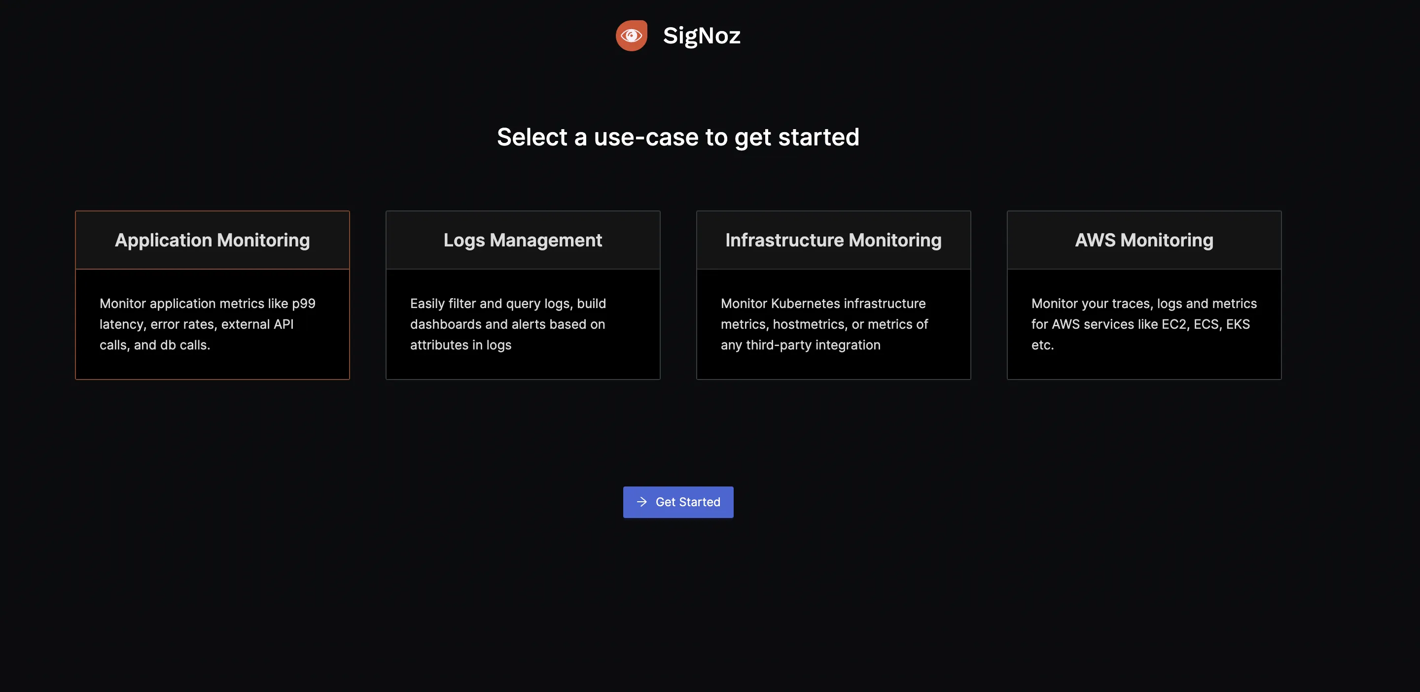 Onboarding screen in SigNoz